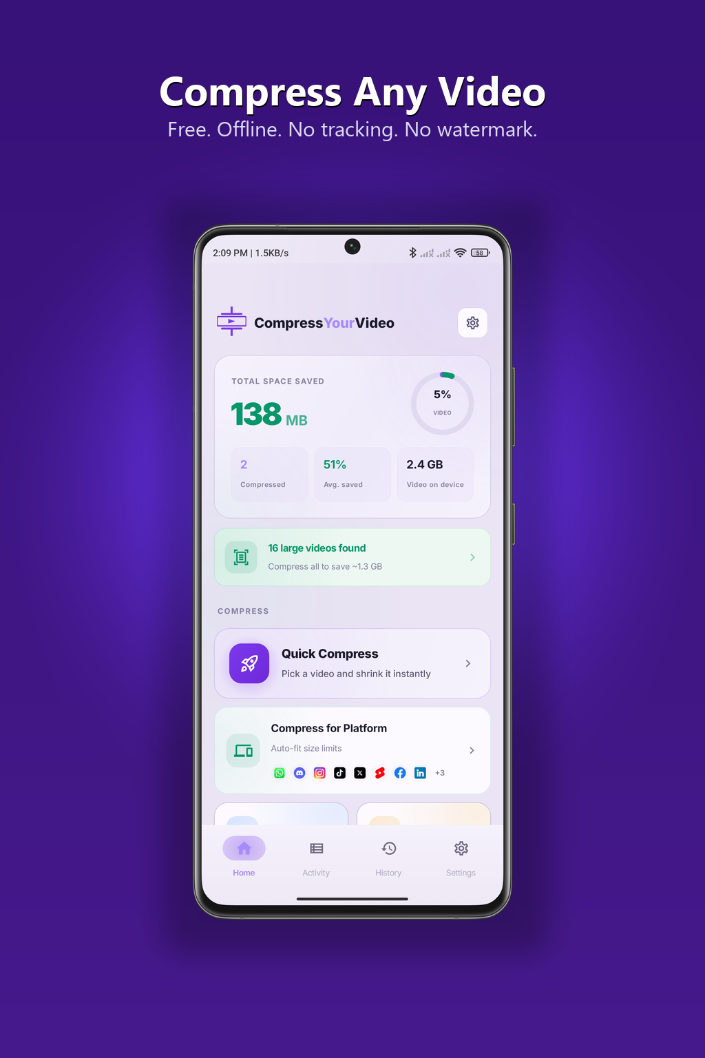 Choose a target platform on CompressYourVideo for Android