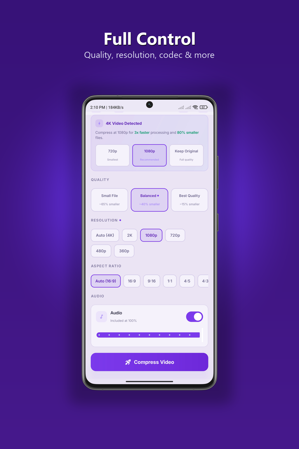 Pick a target size with the slider