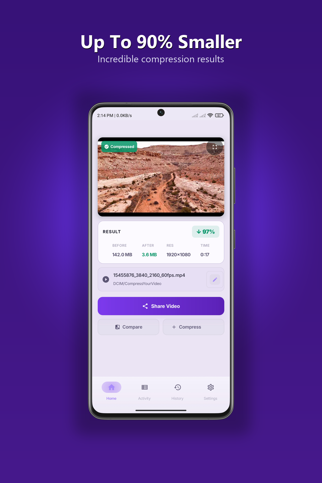 Watch the compression progress on-device